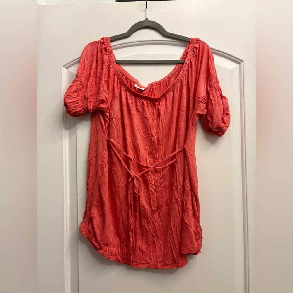 Motherhood Maternity Coral Puff Sleeve Blouse